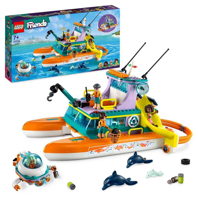 LEGO&reg; Friends Barco de Rescate Mar&iacute;timo con Animales MariNos 41734