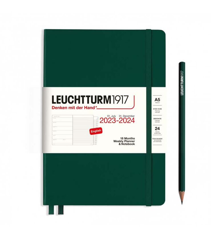 Agenda Leuchtturm 18 meses A5 S/V+notas 2024 medium forest green