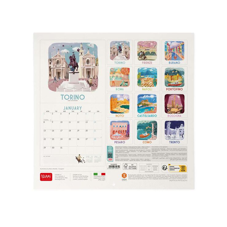 Calendario pared Legami 30X29 2024 Italy