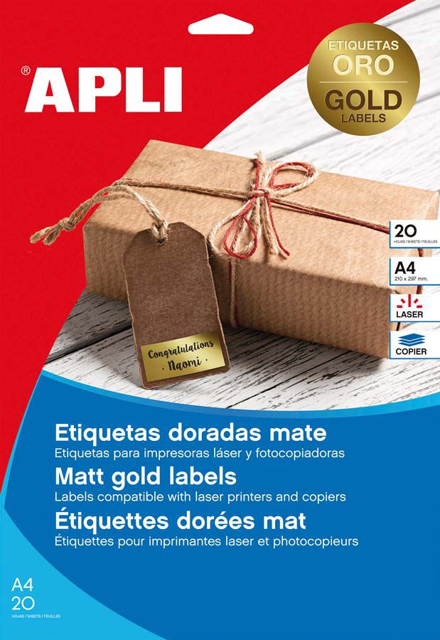 Etiqueta Inkjet Apli 63,5X 29,6 20 hojas oro