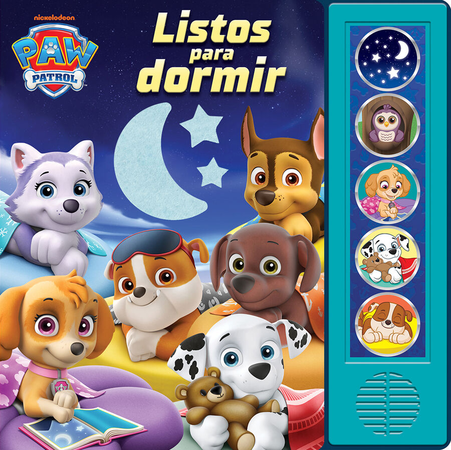 Patrulla Canina Paw Patrol Listos para dormir Libro sensorial con tapitas y 5 botones de sonidos PI Kids