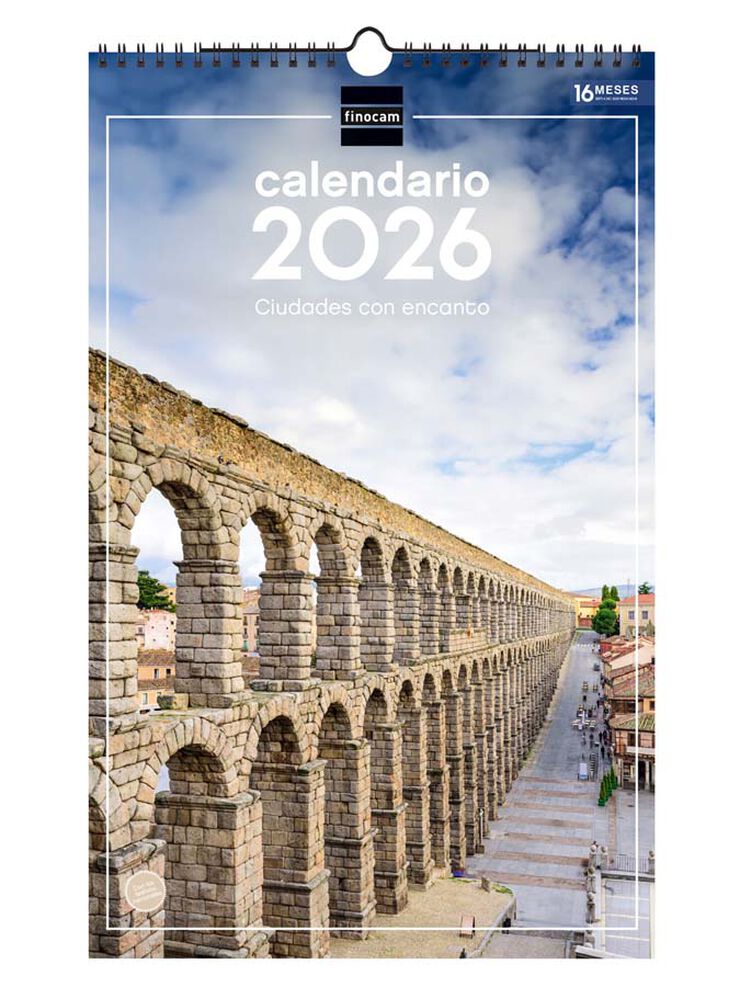 Calendario pared Finocam espiral 25x40 2026 Ciudades castellano