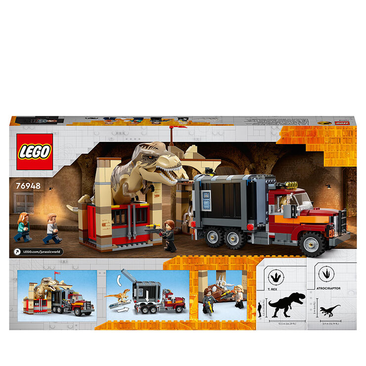 LEGO® Jurassic World Fuga de los dinosaurios T. rex y atrocirraptor. Set de construcción grande con camión 76948