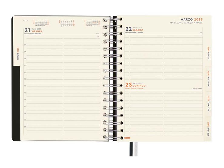 Agenda Finocam Tempus 1/4 día/pág cas 2025 negro