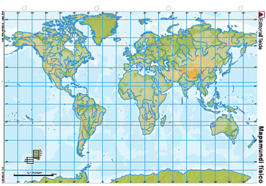 Mapa mudo Mapamundi f&iacute;sico (Color) (25 uds.)