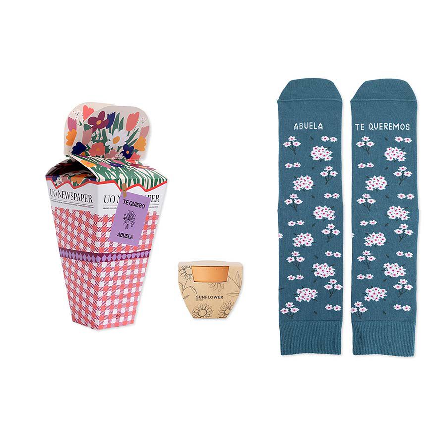 Set Ramo Flores ''Abuela te queremos'' Maceta+Calcetines