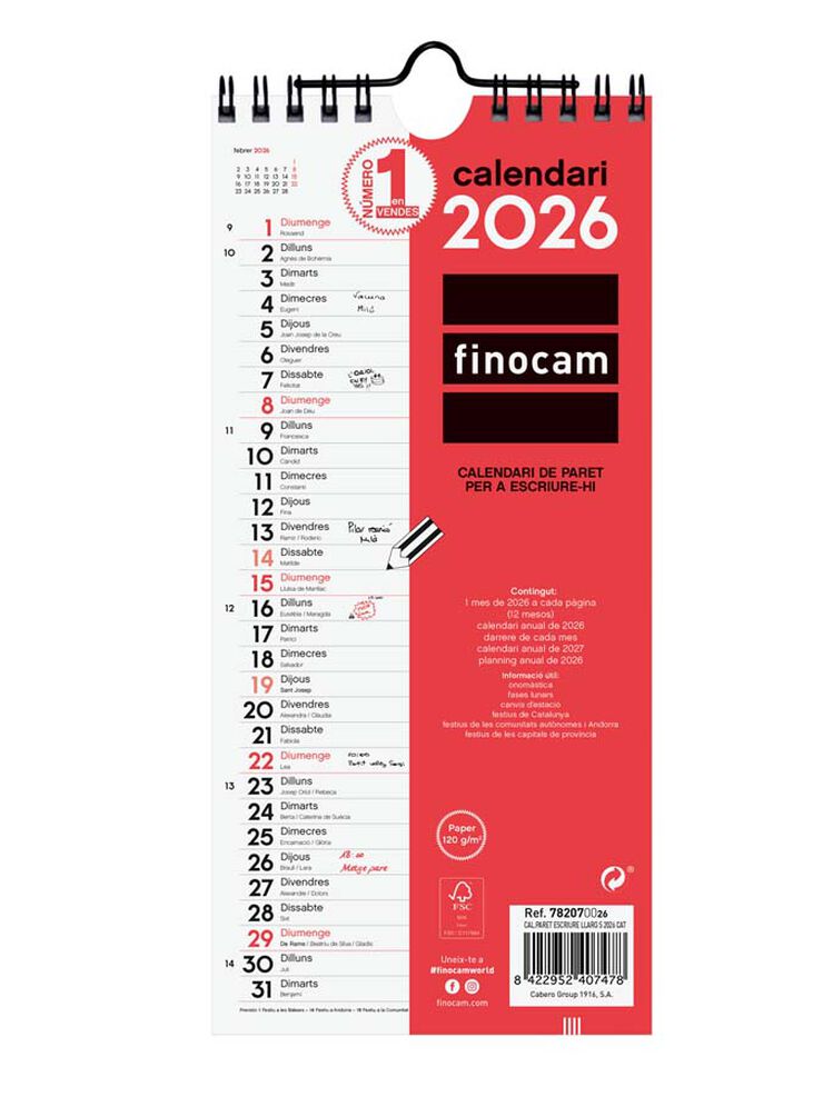 Calendario pared Finocam Escribir Largo S 2026 catalán
