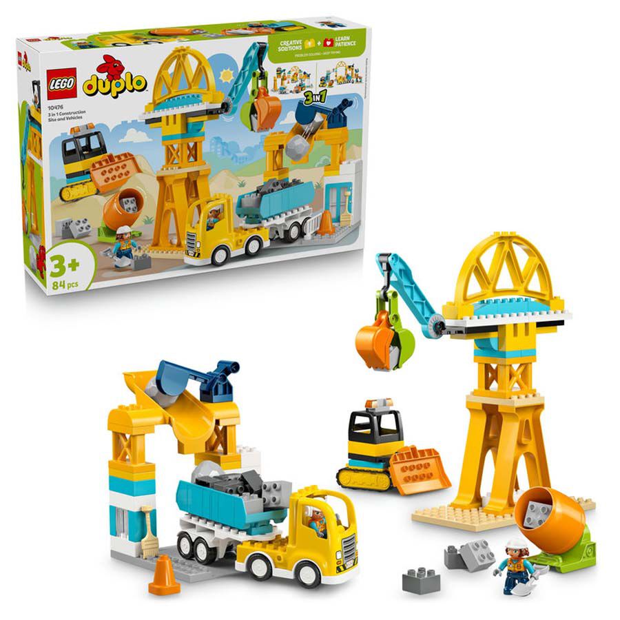 LEGO&reg; DUPLO Town Obra y Veh&iacute;culos de Construcci&oacute;n &ldquo;3 en 1&rdquo; 10476