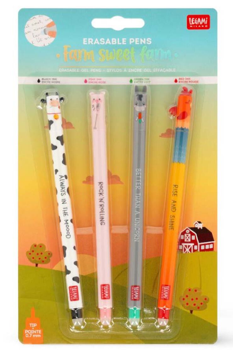 Set 4 bolígrafs esborrables Legami Farm Sweet Farm - Edició limitada