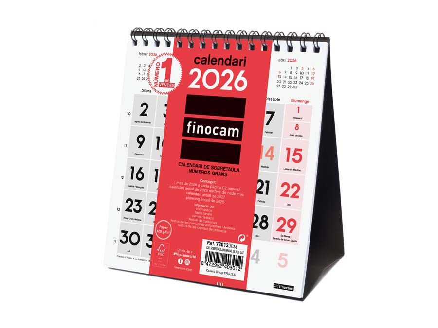 Calendario sobremesa Finocam N&uacute;meros grandes XS 2026 catal&aacute;n