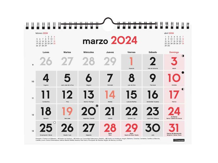 Calendario pared Finocam Números Grand S 2024 cas