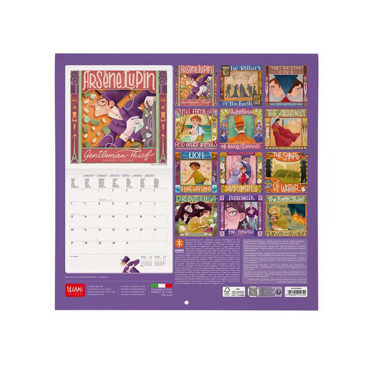 Calendario Pared Legami m/vista 2025 Book Lovers