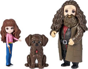 Harry Potter Friendship Set: 2 Mu&ntilde;ecos Hermione Granger y Rubeus Hagrid con 1 Criatura 7cm