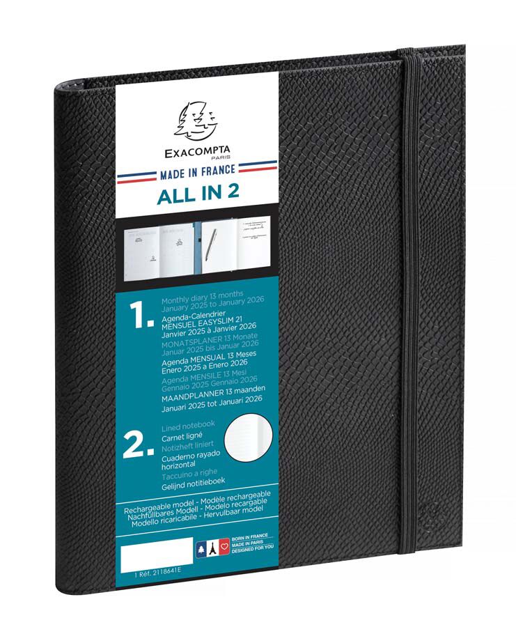 Agenda All In Two A5 mes/vista mult 2025 Kaa negro