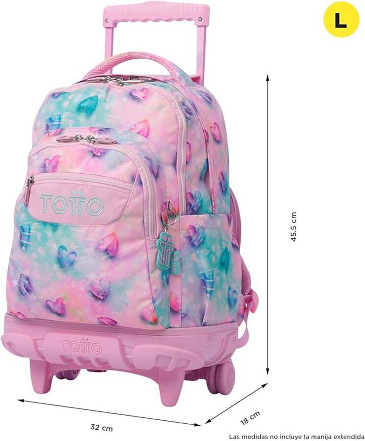 Mochila con ruedas Totto Renglones Shiny Heart