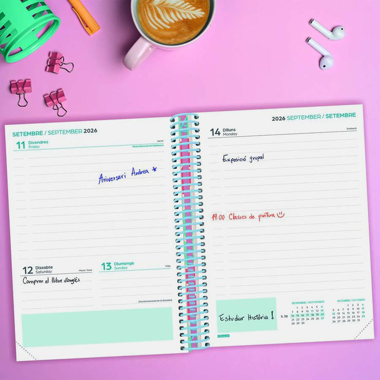 Agenda Escolar Finocam Diva 1/4 D&iacute;a/P&aacute;gina Catal&aacute;n 2026-27 Spring