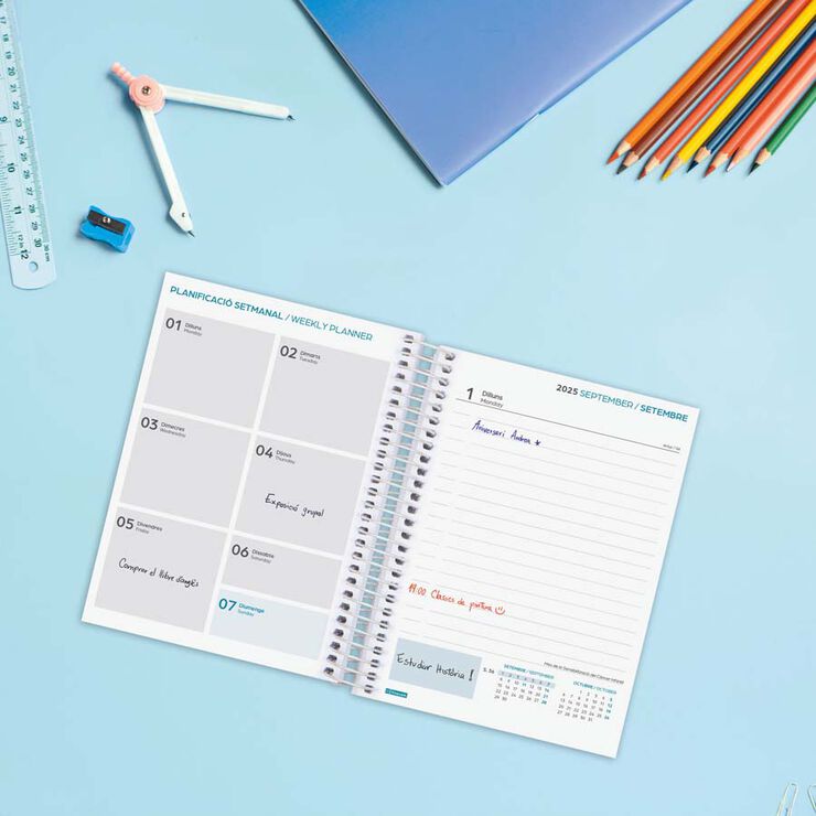 Agenda Finocam escolar Cool 1/8 día/pág cat 2025-26 negro