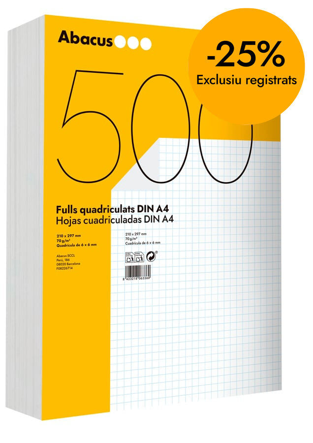 Paper impres Abacus A4 amb quadr&iacute;cula 6x6 500 fulls