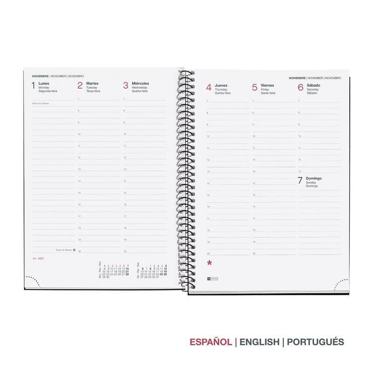 Agenda Miquelrius Espiral Plus Setmana Vista Multiling&uuml;e 2027 Vermell