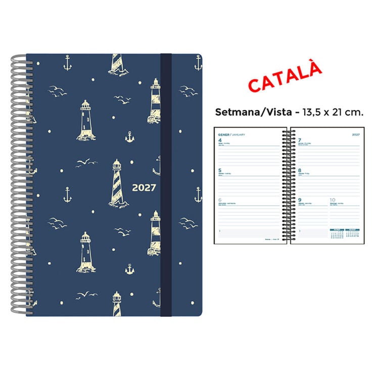 Agenda Espiral Finocam 13,5x21 cm Catal&aacute;n Semana Vista 2027 Faro