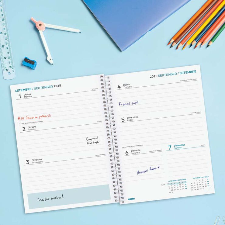 Agenda Finocam escolar Cool 1/4 sem/vista cat 2025-26 negro