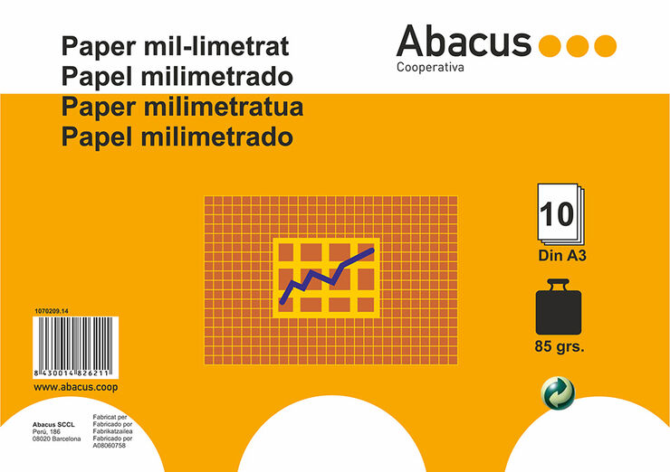 Papel milimetrado A3 85g Abacus 10 Hojas