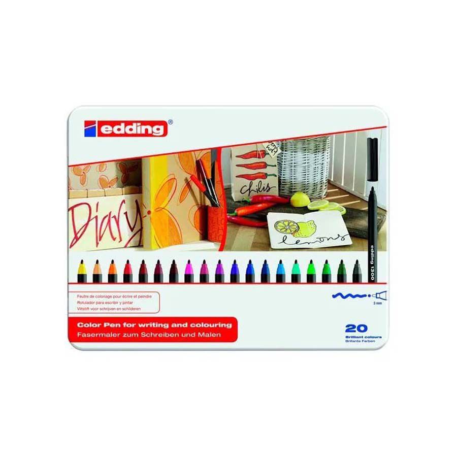 Rotuladores Edding 1300 caja de metal 20 colores