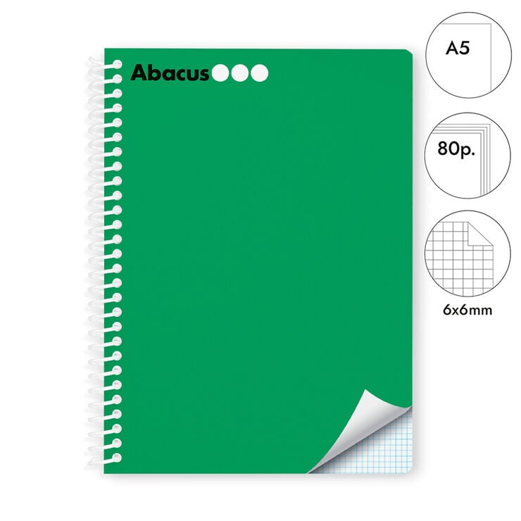 Libreta espiral Abacus A5 80 hojas 6x6mm verde