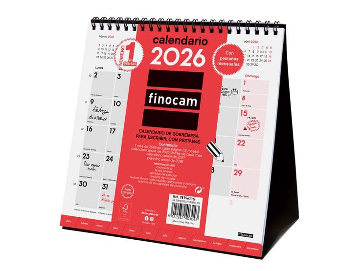 Calendario sobremesa Finocam Escribir Pestañas S 2026 castellano