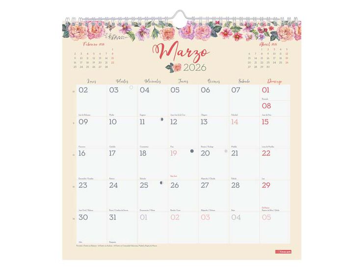 Calendario pared Finocam Design Escribir 30x30 2026 castellano