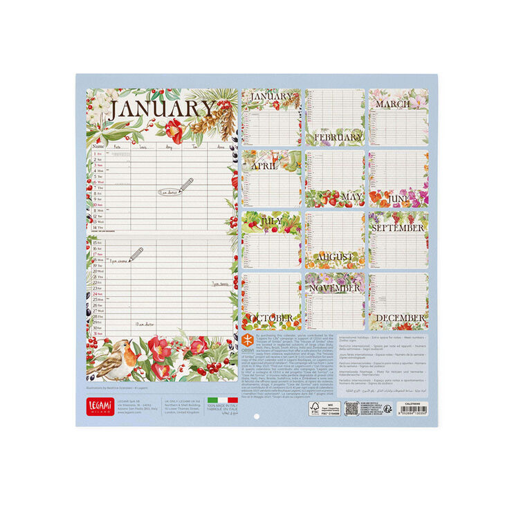 Calendario Legami 30x29 Pared Secret Garden Multiling&uuml;e 2027