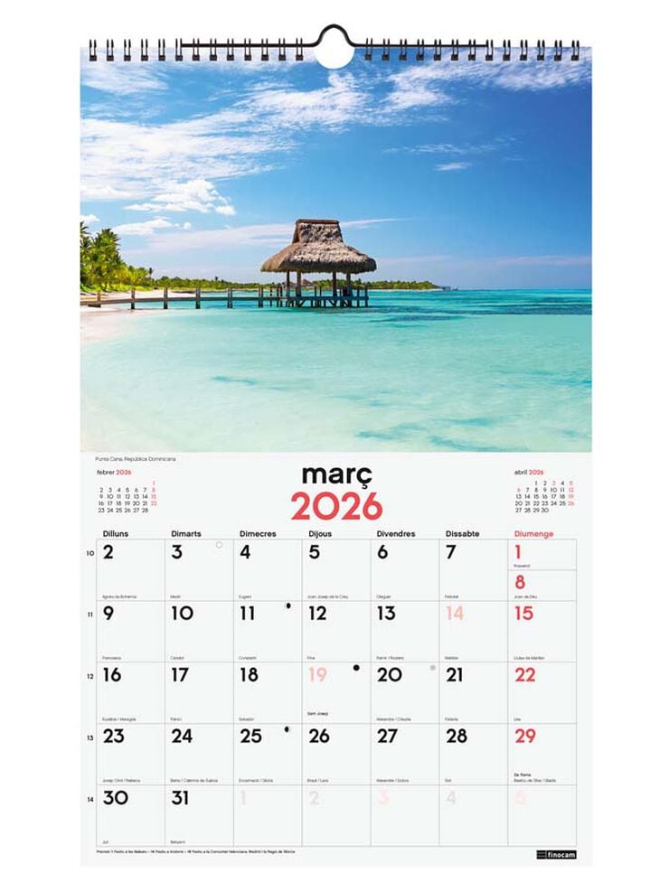 Calendario pared Finocam 25x40 2026 Paisajes Paraíso catalán