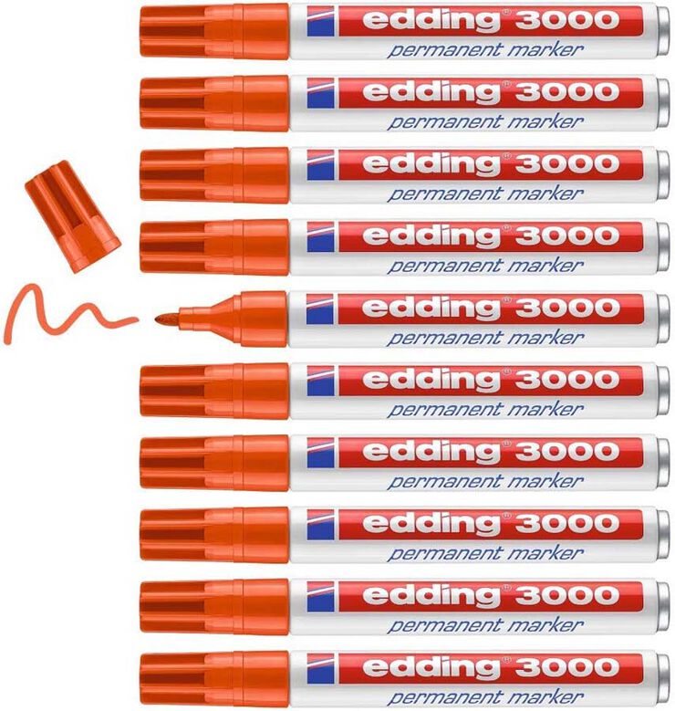 Rotuladores permanentes Edding 3000 naranja 10u