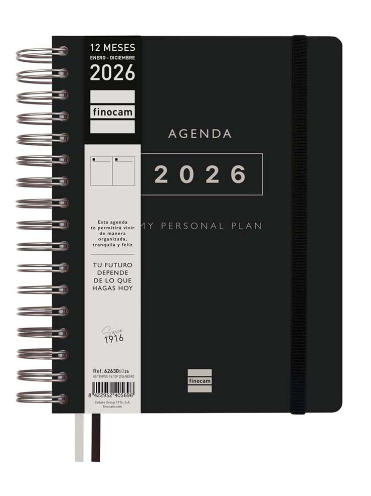Agenda Finocam Tempus 1/4 día/pág cas 2026 negro