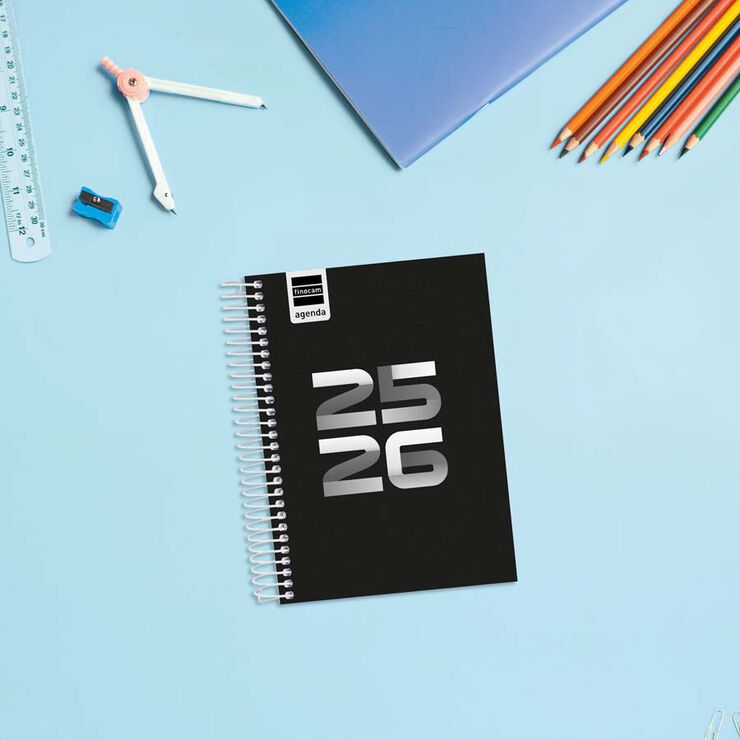 Agenda Finocam escolar Cool 1/8 día/pág cat 2025-26 negro