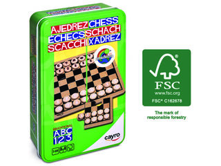 Caja Metálica Ajedrez madera FSC