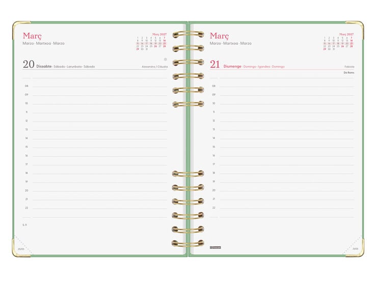 Agenda Finocam Alma D&iacute;a P&aacute;gina 2027 Catal&aacute;n Verde