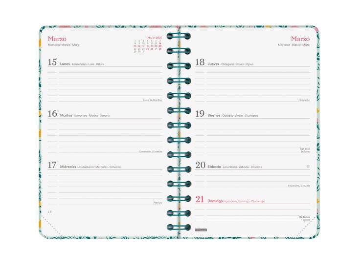 Agenda Finocam You Setmana Vista Horitzontal 2027 Castell&agrave; Blanc
