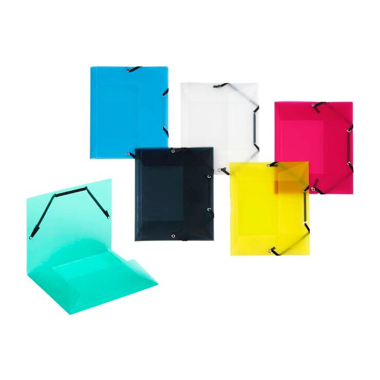 Carpeta gomas y 3 solapas 19x22,5x2cm transl&uacute;cida surtida