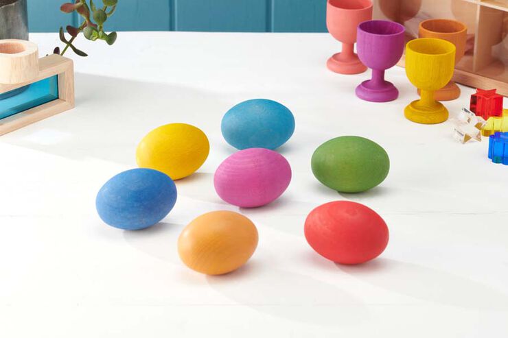 Huevos de madera de colores 7 unidades