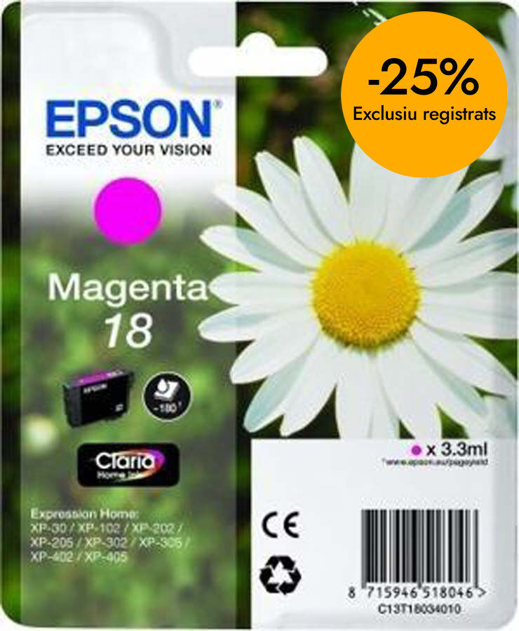 Cartucho original Epson N&ordm;18 magenta - Ref.C13T18034012