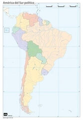 Mapa mudo pol&iacute;tico Am&eacute;rica Sur (Color) - Pack 50 uds