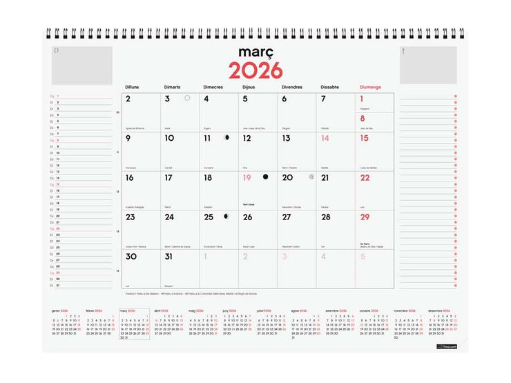 Vade espiral Finocam mes/vista 42x31 2026 catalán Vade espiral Finocam mes/vista 42x31 2026 catalán