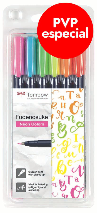 Retoladors Tombow Fudenosuke ne&oacute; 6 colors