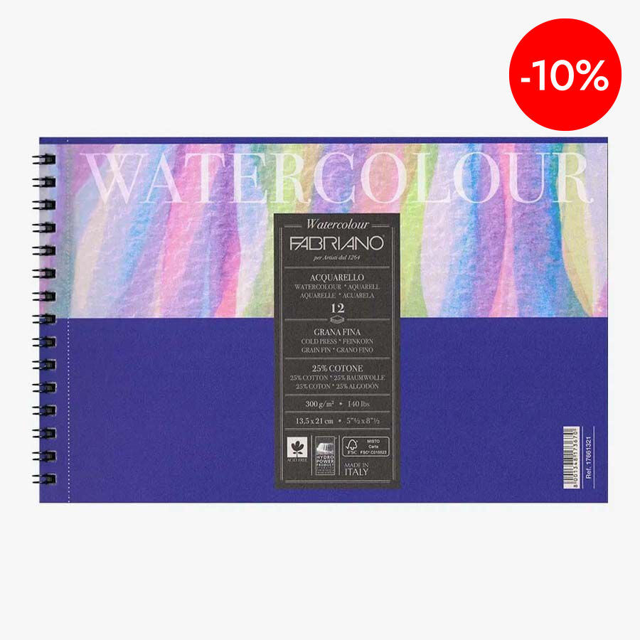 Bloc espiral Watercolor Fabriano 25% algod&oacute;n 13x21cm 300g