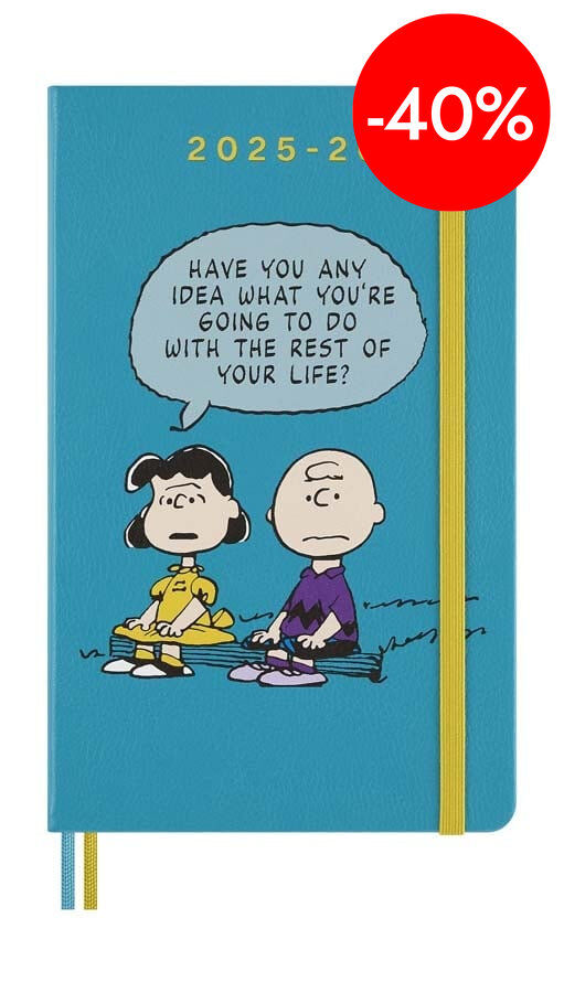 Agenda 18 mesos Moleskine tapa dura setm/vista L 2025-26 Peanuts