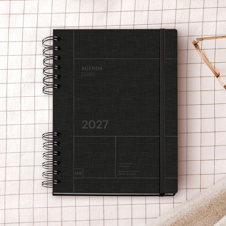 Agenda Miquelrius Plus Wire-O Semana Vista Multiling&uuml;e 2027 Negro