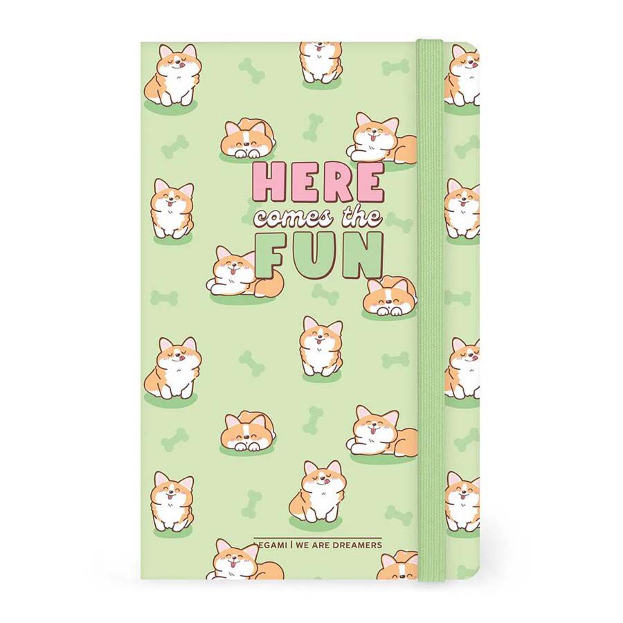 Libreta con Goma El&aacute;stica Legami Rayada Corgi Green
