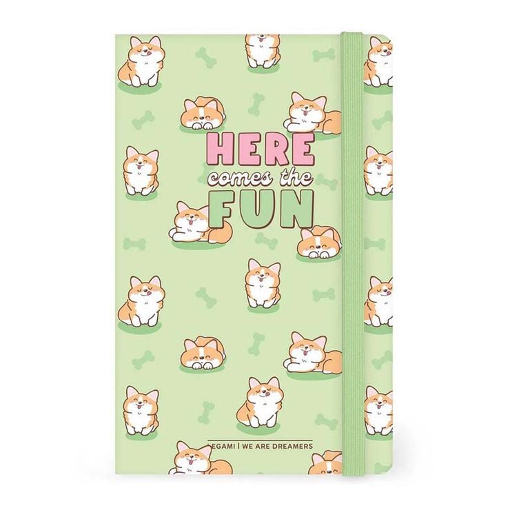 Libreta con Goma El&aacute;stica Legami Rayada Corgi Green