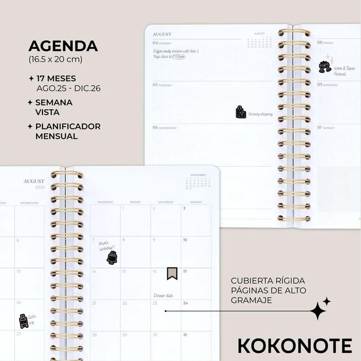 Agenda 17 meses Kokonote sem/vista inglés 2025-26 William Morris